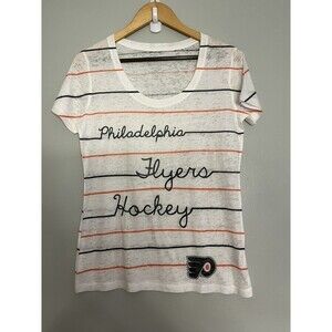 NWOT -NHL Philadelphia Flyers White Orange Black V-Neck T Shirt Ladies XL